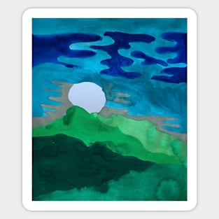 Blue-Green Gouache landscape study Sticker